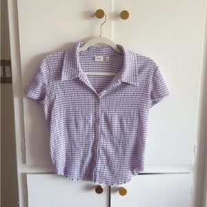 Aritzia Wilfred Lavender Gingham Button-Front Shirt